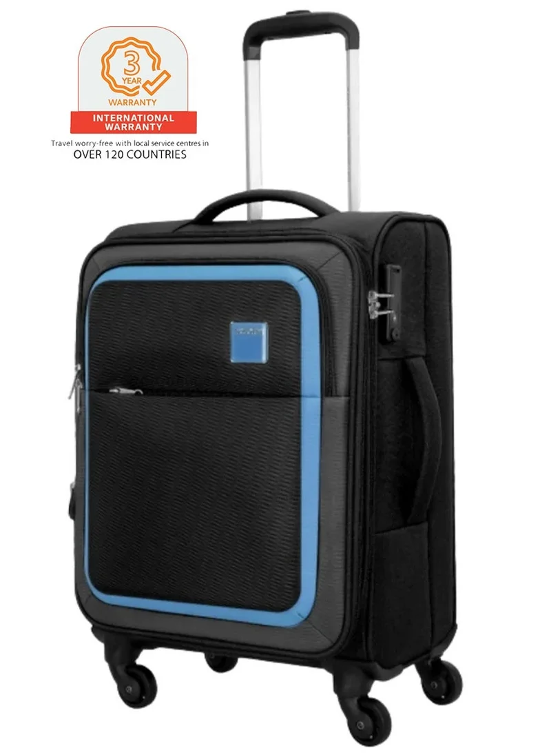 AMERICAN TOURISTER Seville Suitcase, Cabin Size 57 cm / 20 inch, 4 Wheels, Soft Top, Polyester, Black|TSA Lock|Front Storage Compartment|Inner Mesh Zippered Pocket - 3 Years International Warranty